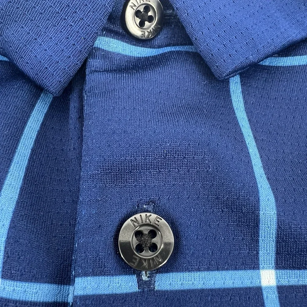 NIKE Dri-Fit Polo Shirt Men's Size L Large Blue Windowpane Performance